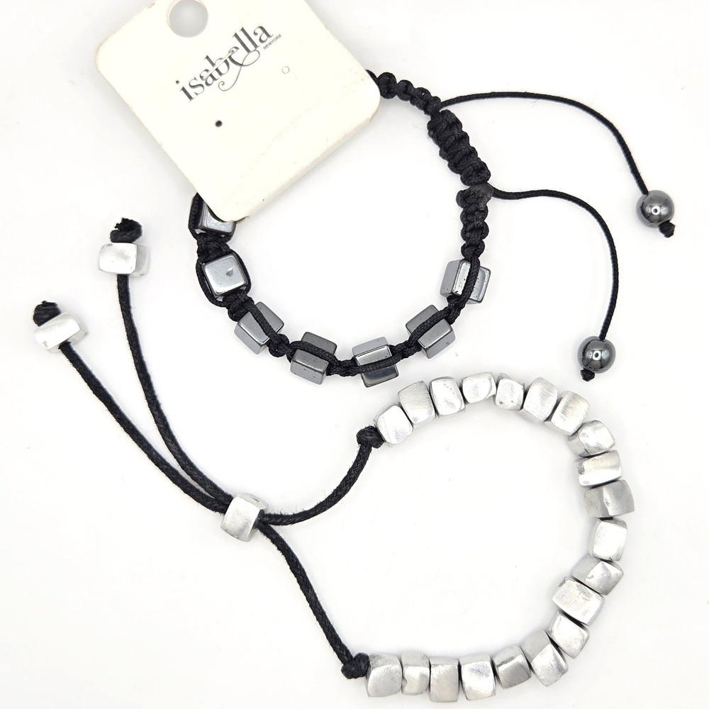 Isabella Adjustable Hematite Cube Bead Bracelet And Silver Tone Aluminum‎ Black - Picture 2 of 8